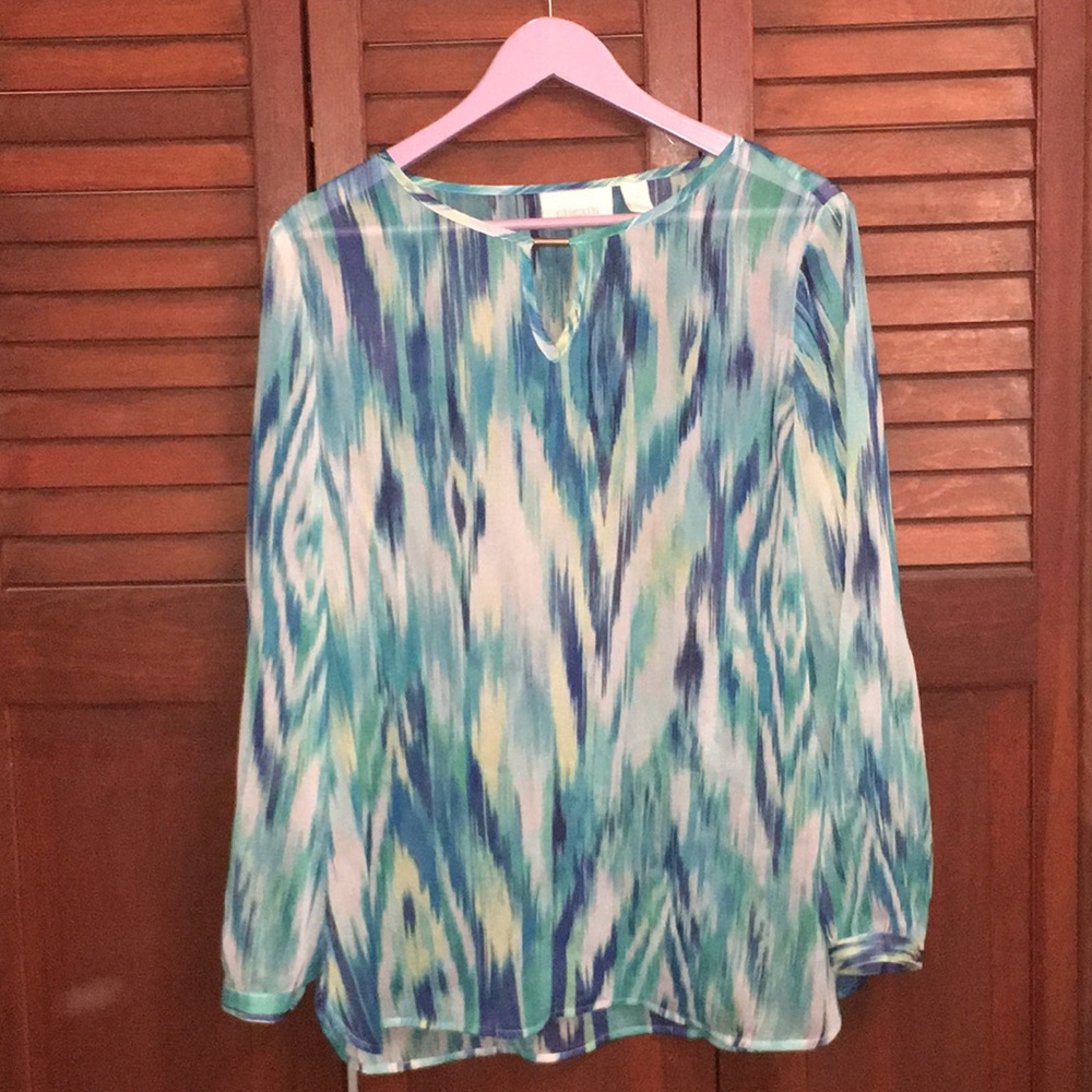 Chico’s blue and white long sleeve blouse